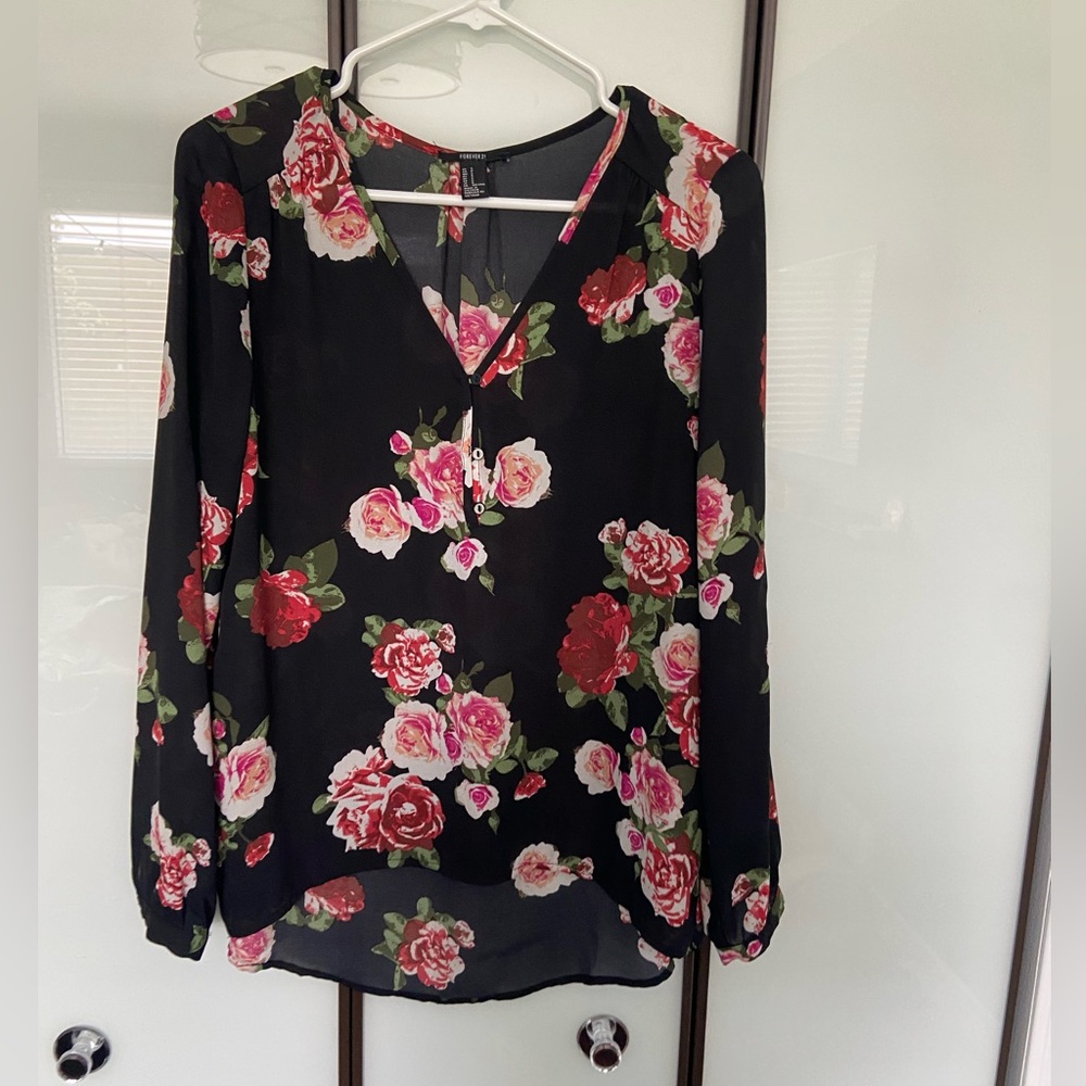 Black blouse with red flowers